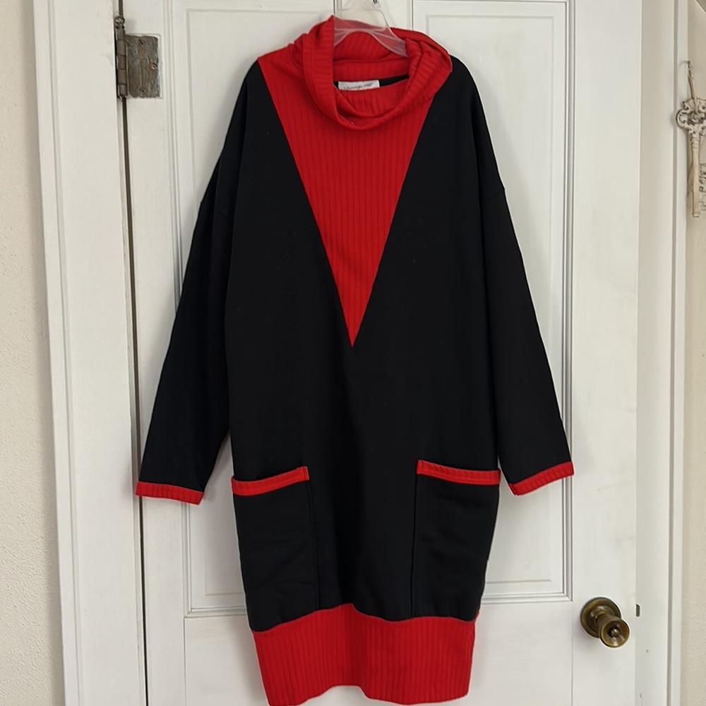 Vintage 1970s vanity fair turtle neck dress, colorblock , Christmas , retro